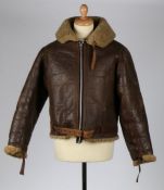 Second World War British early two panel sheepskin Irving Flying Jacket, original 'Dot' zips to