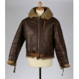 Second World War British early two panel sheepskin Irving Flying Jacket, original 'Dot' zips to