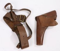 Early 20th century British officers Sam Browne belt and cross strap, together with a brown leather