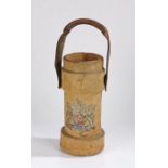 Leather artillery powder charge carrier, with leather strap handle and Royal coat of arms, 31.5cm
