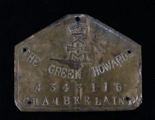 British Army brass bed plate to The Green Howards (Alexandra, Princess of Wales Own Yorkshire