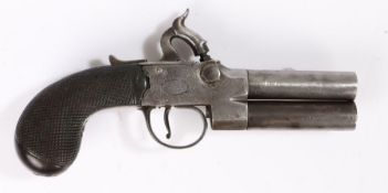 18th century double barrel under and over pocket pistol, converted to percussion circa mid 19th