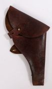 First World War British Leather Webley service revolver holster, well worn, illegible writing in