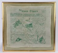 Handkerchief depicting the Nippon Times, September 2nd 1945, commemorating the surrender of Japan,