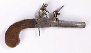 18th Century flintlock box lock pistol , signed to the lock, 'T Goer', folding trigger, turn off