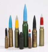 Selection of shell cases with resin projectiles, 30mm AFV, etc, together with a circa 1970s rubber