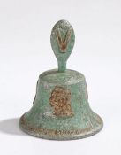 Second World War commemorative metal bell with 'V' for Victory emblem on the handle, the main body