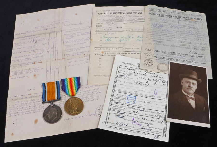 First World War grouping, 1914-1918 British War Medal, Victory Medal, (3367 GNR. J. DAVIES. R.A.) - Image 2 of 3