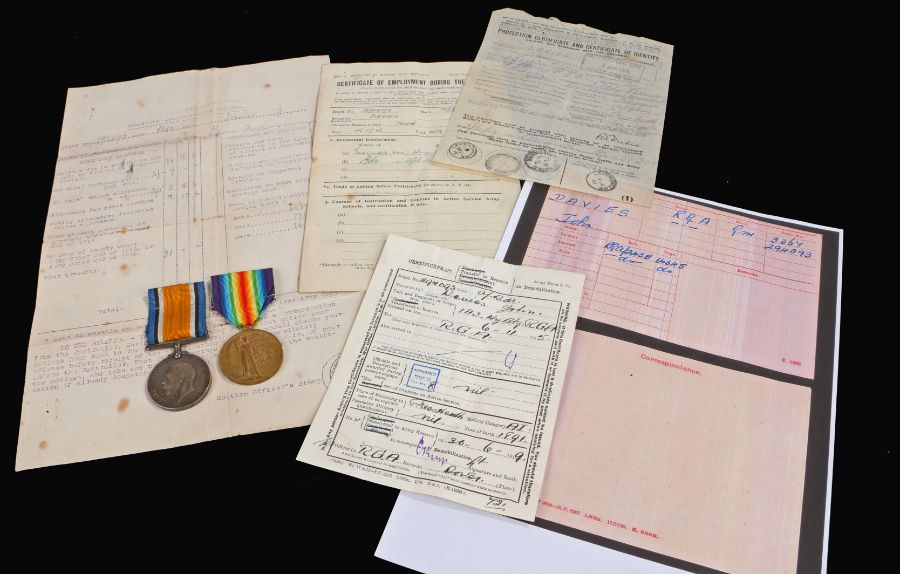 First World War grouping, 1914-1918 British War Medal, Victory Medal, (3367 GNR. J. DAVIES. R.A.) - Image 3 of 3