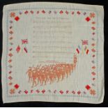 First World War patriotic handkerchief, the music and words to 'Its a Long Way to Tipperary' above