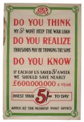 First World War British poster, published by the Parliamentary War Savings Committee as Poster No.