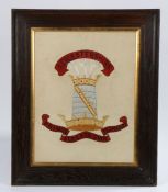 Framed embroidered badge to The Prince Albert's Own Leicestershire Yeomanry (Hussars), the crest