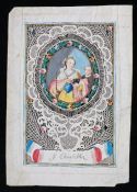 19th cut paper and watercolour depiction of St . Elizabeth, the central oval panel depicting St