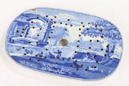 Early nineteenth century blue and white transfer-printed Spode drainer, circa.1810, with a ruin arch