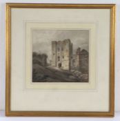 Attributed to Thomas Hearne (British, 1744-1817) Figures by a ruined castle, unsigned,