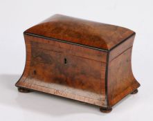 Victorian walnut tea caddy, the domed cover above a waisted body, the interior with two lidded