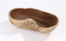 Late 19th Century Swedish bowl, the deep kidney shaped with a deep red/brown painted interior, the