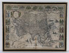 Willem Jansz Blaeu , Asia Noviter Delineata, map of Asia with carte-a-figures border, and