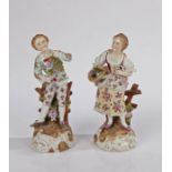 Pair of German Triebner Ens & Co porcelain figures, a gentleman and lady, the gentleman holding