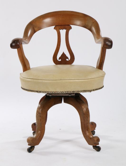 Victorian mahogany desk chair, the arched back above a shaped splat and stuff over swivel seat above - Image 2 of 2