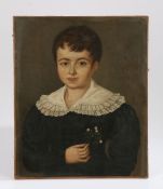 British 19th Century school, circa 1830, depicting a boy holding a small bunch of white flowers,