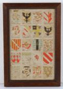 18th Century English armorial watercolour, in sepia and watercolours depicting the armorials of 20