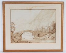 After Jacob Philipp Hackert (1737-1807) A. C. Dier (18th/19th century) Figure crossing a bridge in
