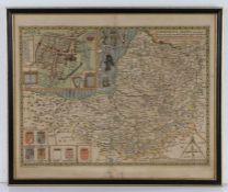 John Speed (1552-1629) Somersetshire, hand coloured map, Somerset-Shire described: and into Hundreds