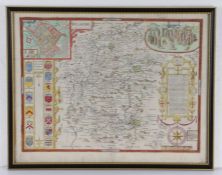 John Speed, Wilshire, (1552-1629) hand-coloured map of Wiltshire, with a plan of Salisbury and a