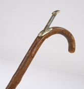 19th Century horse measuring walking stick, the curved handle with removable measure with scale in
