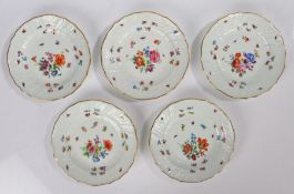 Set of five 19th Century Meissen porcelain plates, circa 1850, each polychrome painted with