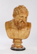 Hercules, a large plaster bust on a plinth base, 102cm high