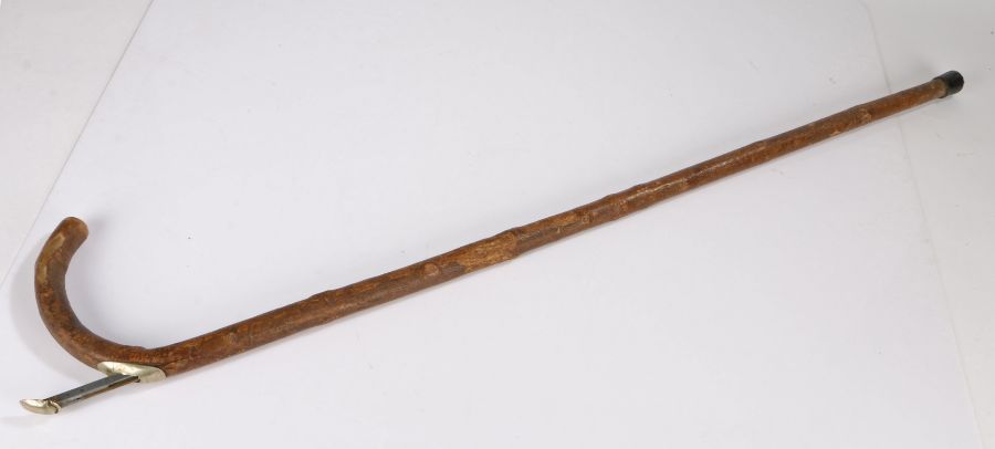 19th Century horse measuring walking stick, the curved handle with removable measure with scale in - Image 2 of 2