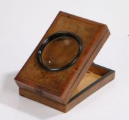 Victorian slide viewer, the hinged lid with circular magnifying glass to the centre, the interior