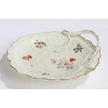 19th Century porcelain dish, the dish moulded as a leaf with polychrome painted flowers and a stem