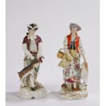 Pair of Continental porcelain figures, of a lady by a sheep and a man holding a ram, 20cm high, (2)