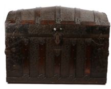 Victorian embossed leather mounted trunk, the banded domed lid and body with anchor cast mounts