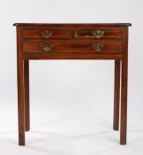 19th Century walnut and boxwood strung lowboy, the rectangular top above two short and long long