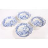 Set of four 19th Century Copeland Spode dishes, each with a blue and white transfer decorated in