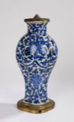 19th Century porcelain vase, converted into a lamp with gilt bronze mounts to the blue and white