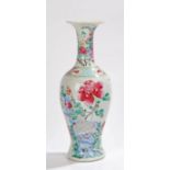 Chinese famille rose porcelain vase, 19th Century, with a peony above a bird in a stream, double