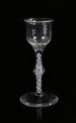 18th Century air twist wine glass, third quarter of the 18th Century, supported on centrally knopped