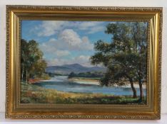 Max Hofler (1892-1963) River landscape, signed (lower-right), oil on board, 29cm x 43.5cm.