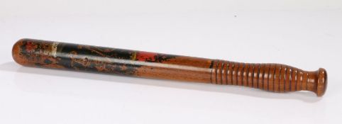 Victorian painted truncheon, with Crowned V.R. crest above the ridged handle, 40cm long
