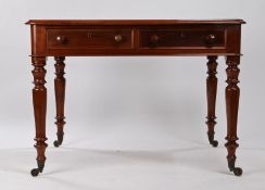 Victorian mahogany and leather inset writing table, the rectangular top with a tooled leather