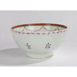Lowestoft porcelain bowl, circa 1780, with a ribbon edge above swags and flowers, 13.5cm wide