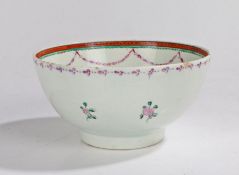 Lowestoft porcelain bowl, circa 1780, with a ribbon edge above swags and flowers, 13.5cm wide