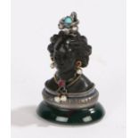 Early 20th Century figural fob seal, the carved seal in the form of a lady with a pearl and