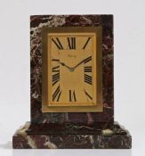 Asprey, an Art deco desk timepiece, the variegated marble case housing a gilt Asprey signed dial