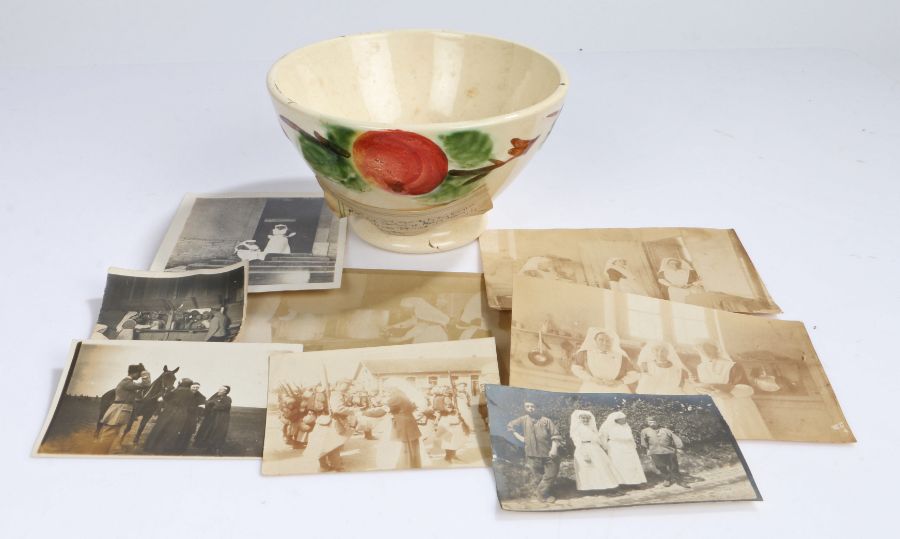 King George VI interest, an early 20th Century French porcelain bowl, with two labels attached